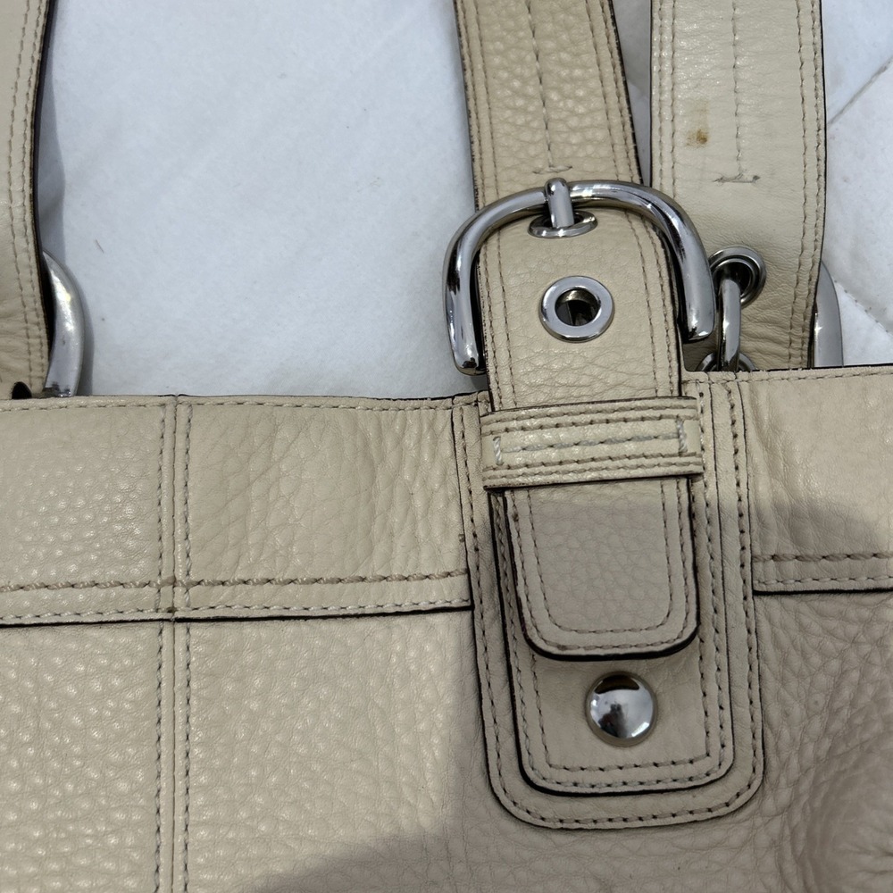 Coach Legacy Tote Bag F13732 Cream Pebbled Leather Satchel Silver Hardware Purse - Picture 16 of 16